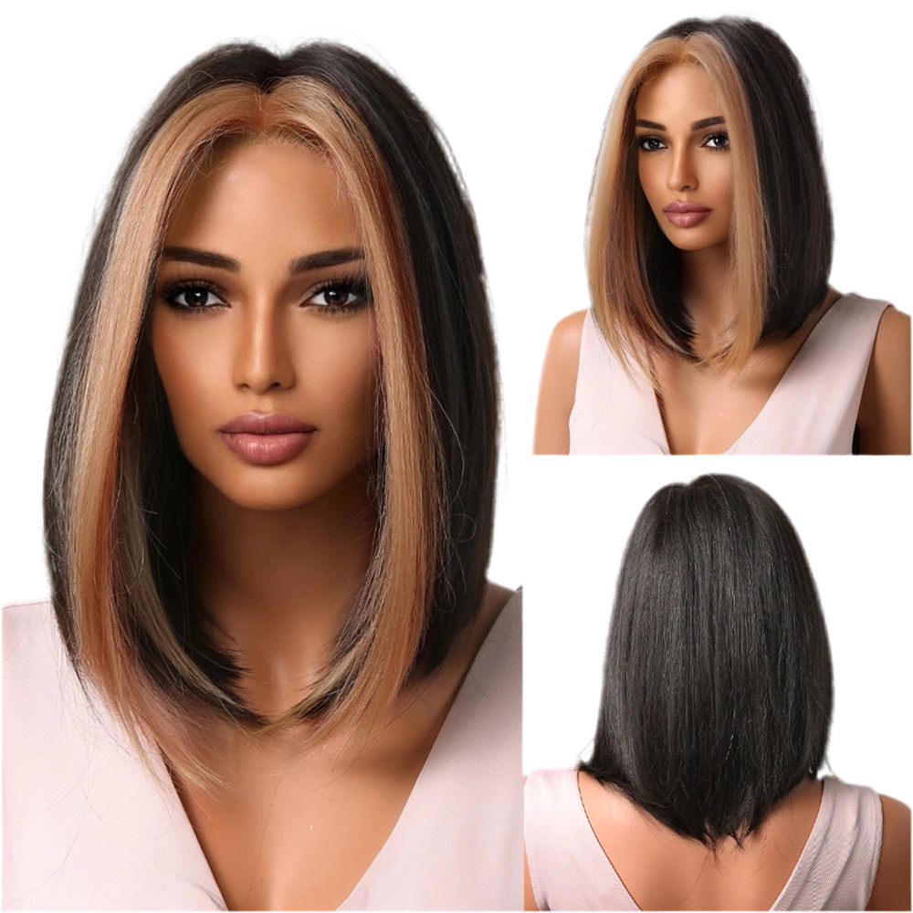 Short Straight Ombre Synthetic Wig with Bangs
