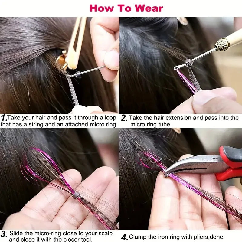 Synthetic Sparkling Shiny Tinsel Hair Extensions