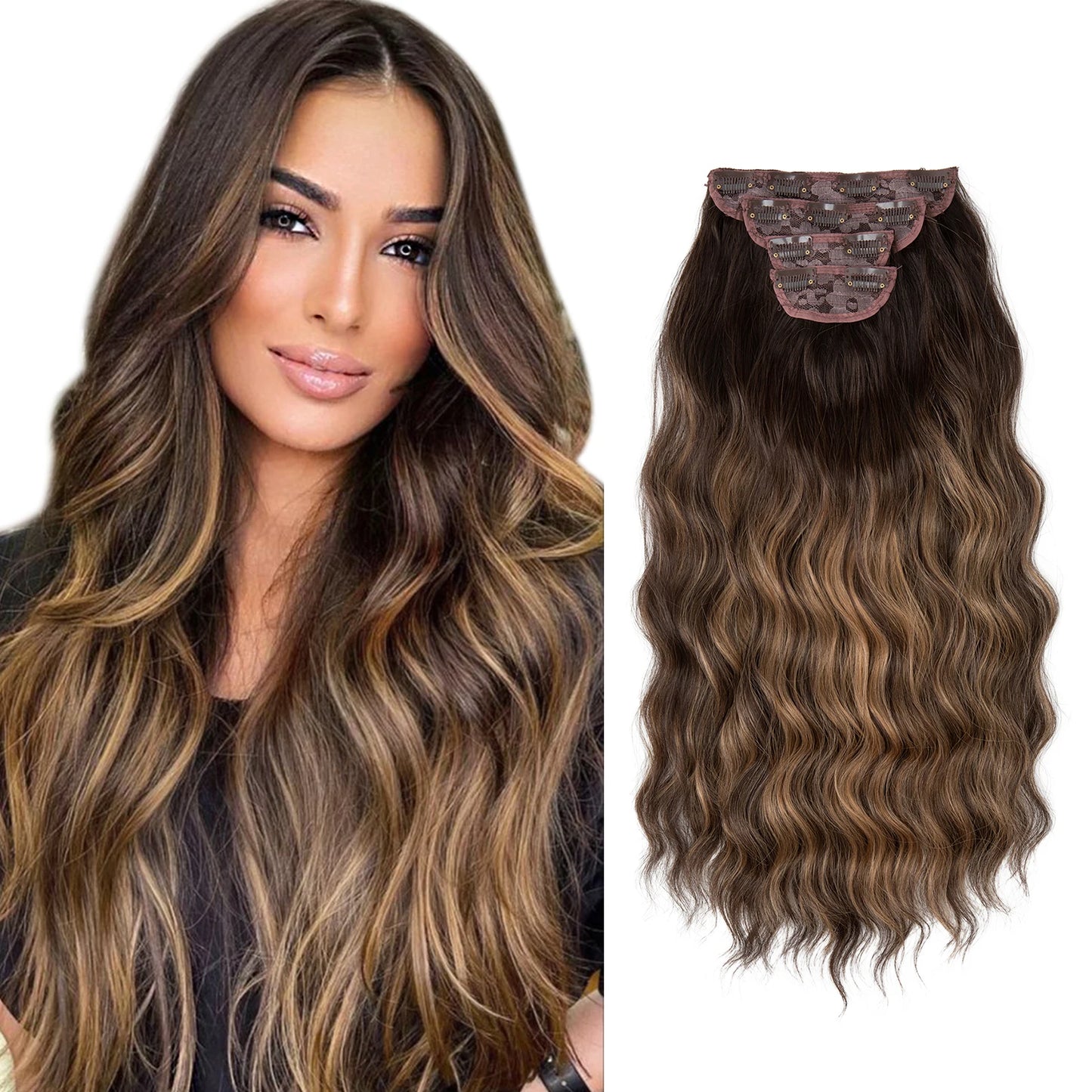 22" Synthetic Wavy Clip-In Hair Extensions