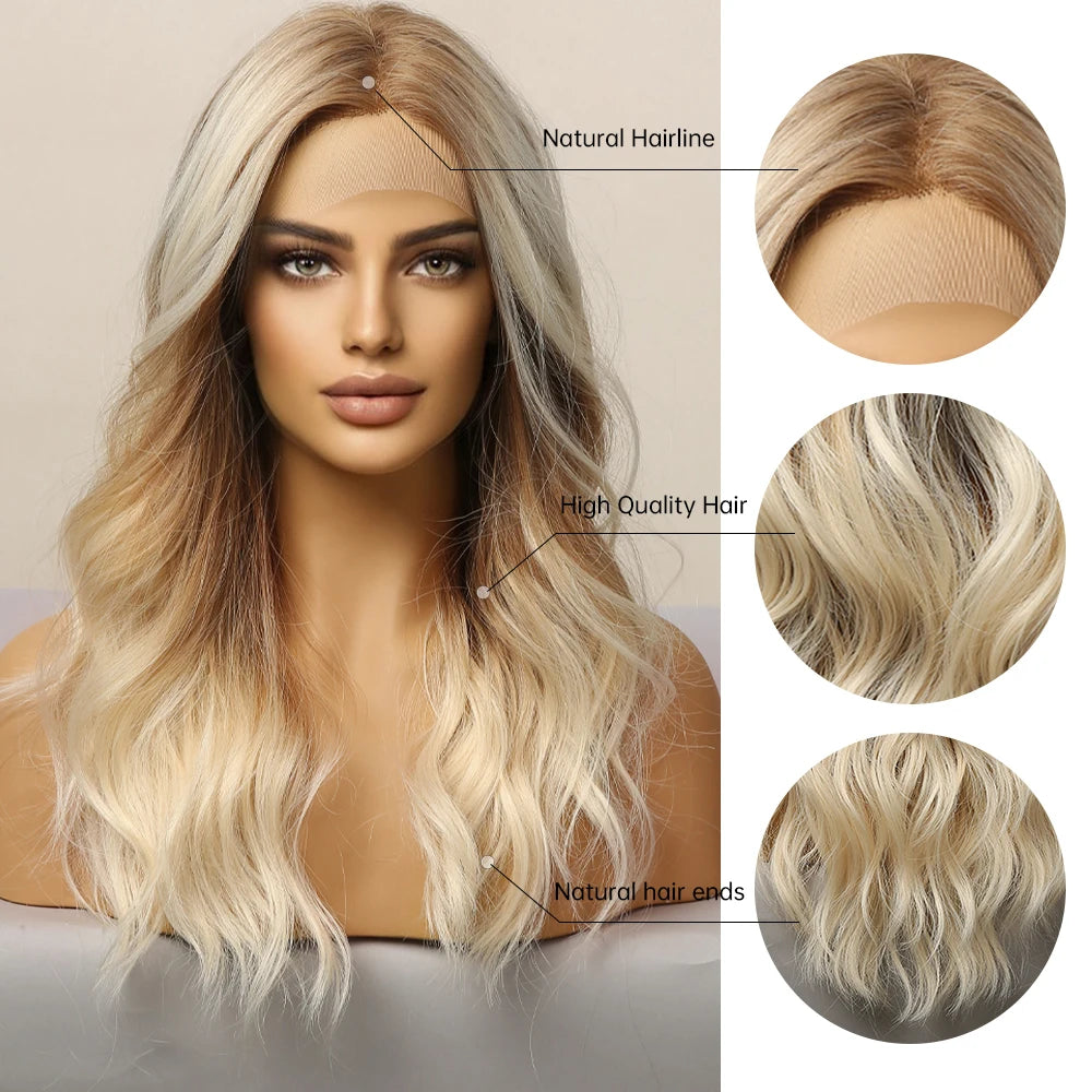 Wavy Ombre Brown Blonde Lace Front Wig