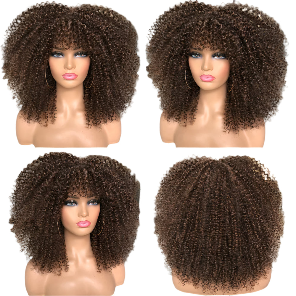 Short Kinky Curly Afro Wig with Bangs