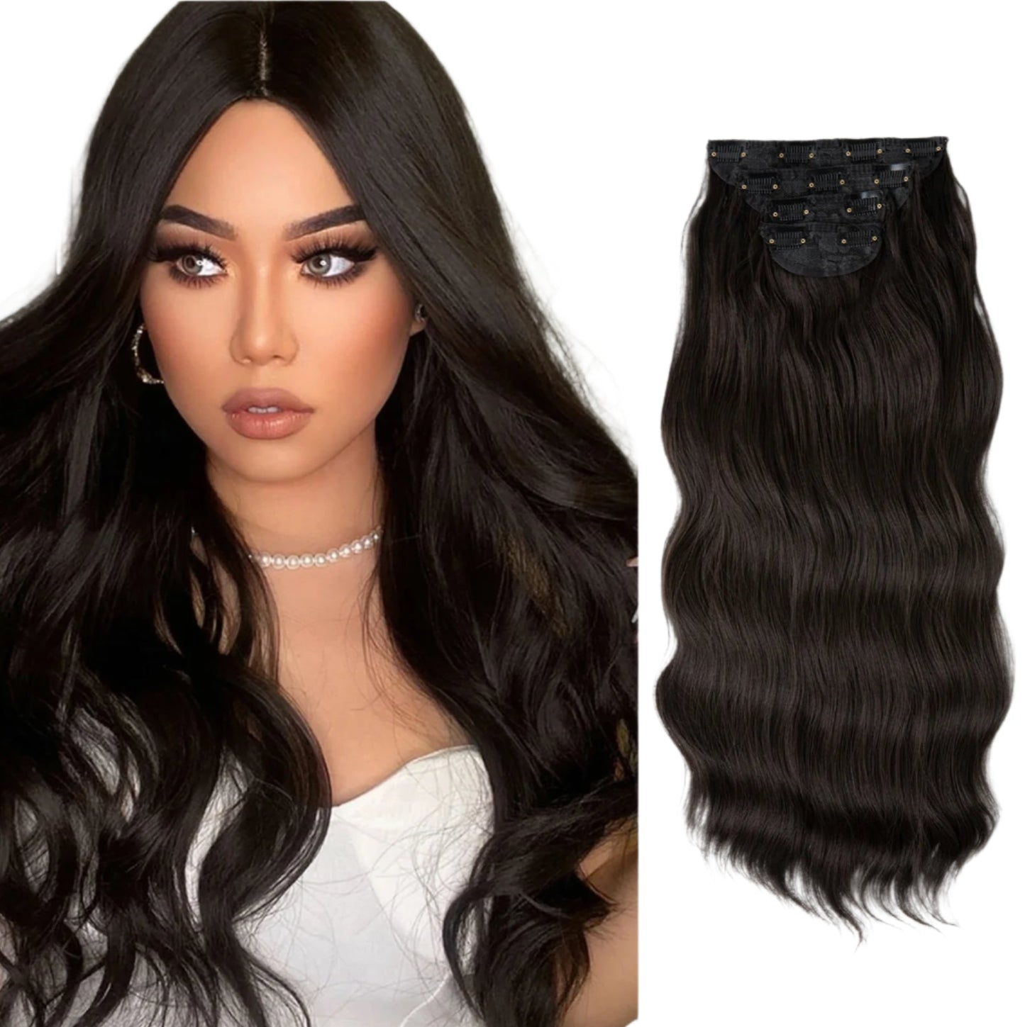 22" Synthetic Wavy Clip-In Hair Extensions