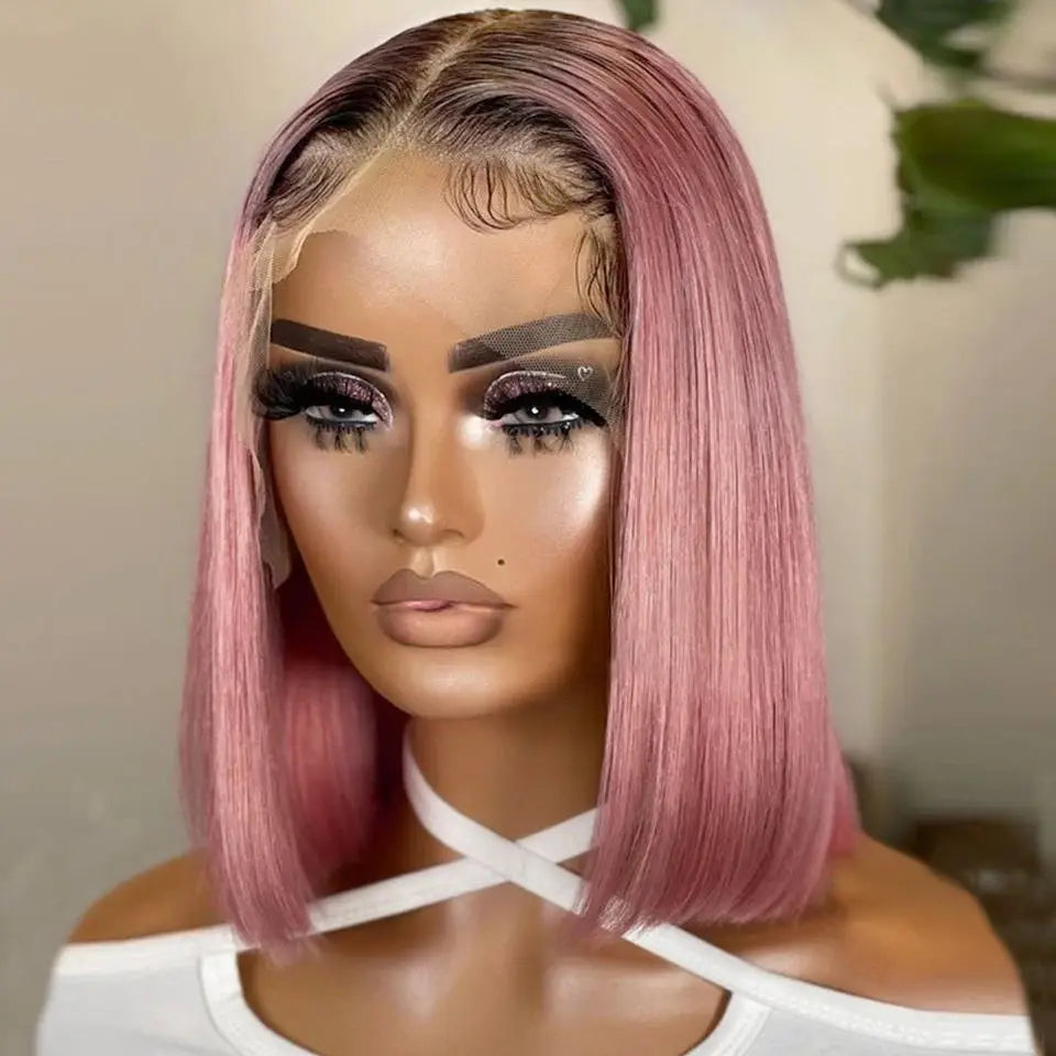 Ombre Pink Bob Wig Straight Lace Front Wig
