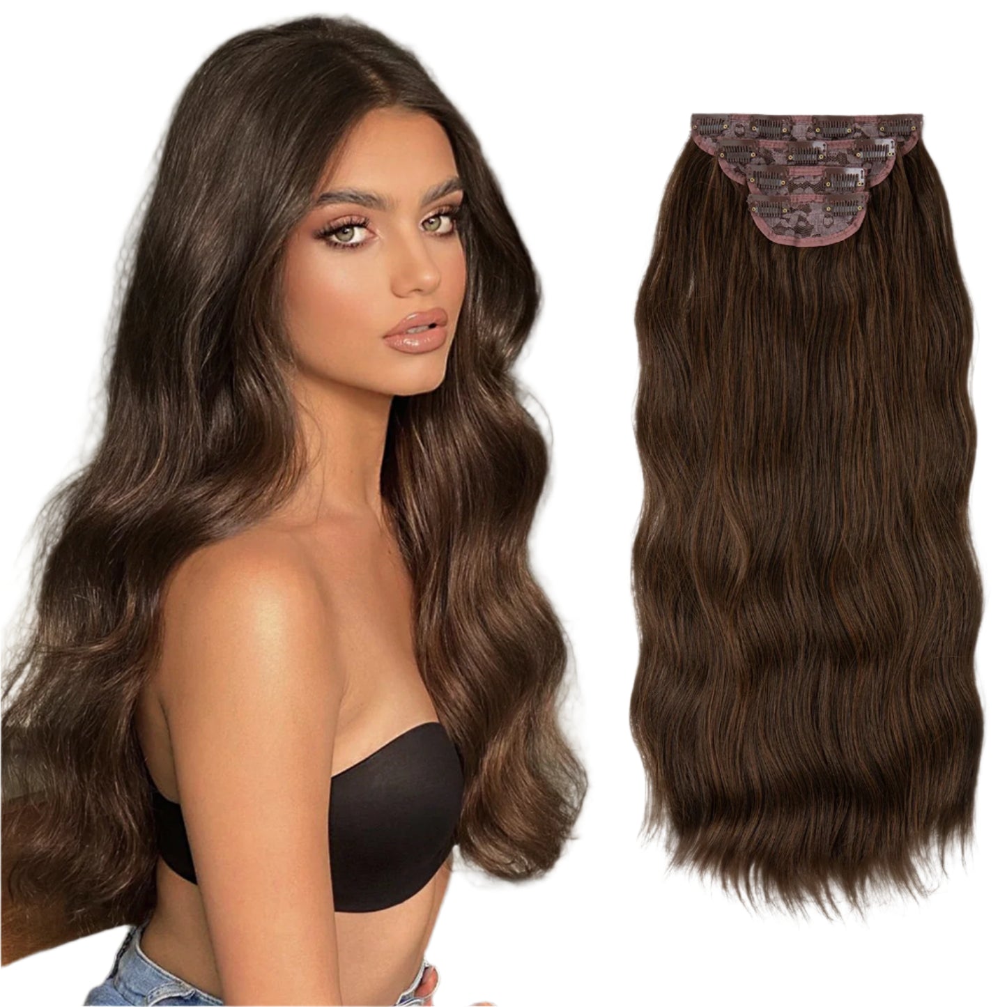 22" Synthetic Wavy Clip-In Hair Extensions