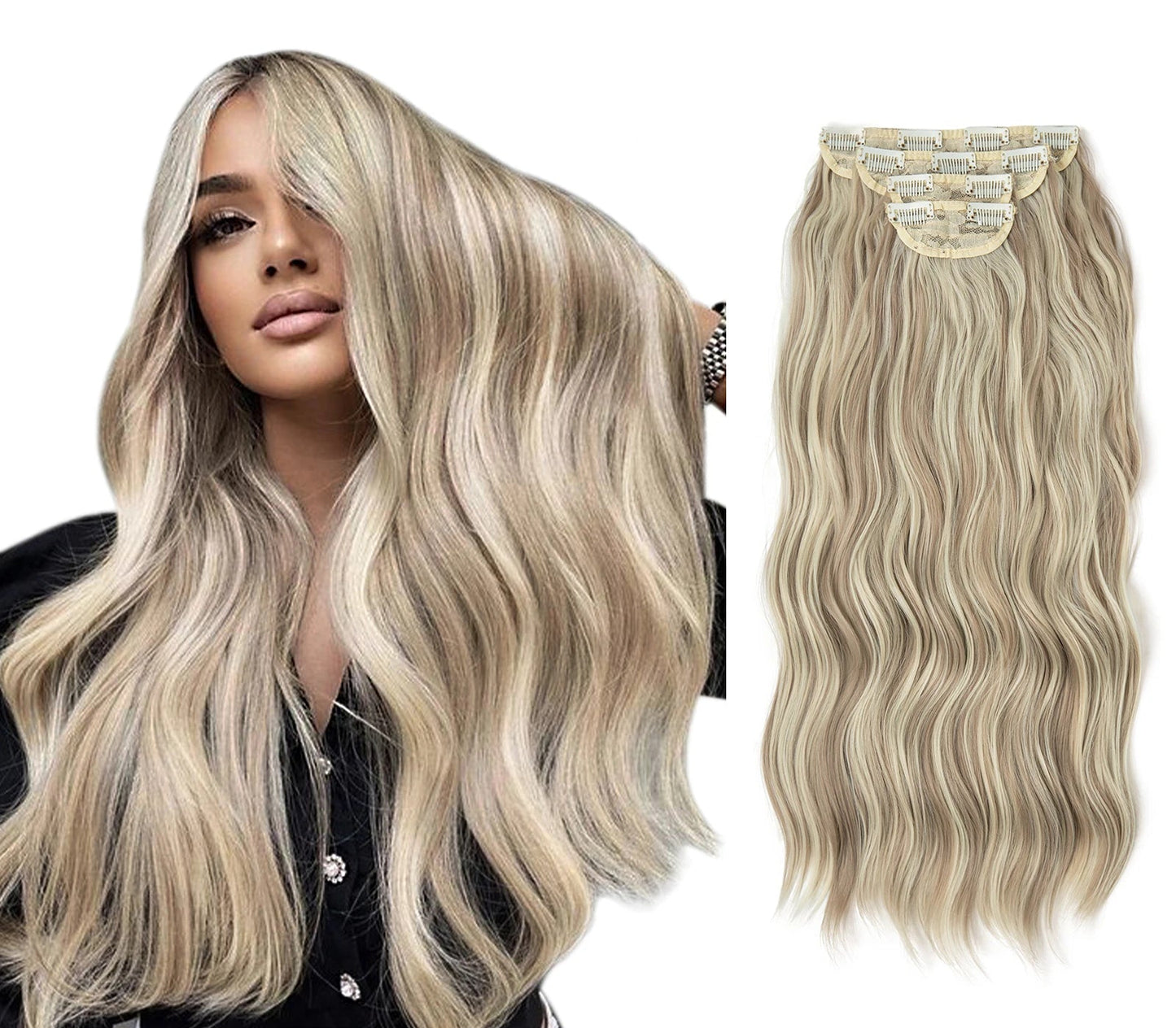 22" Synthetic Wavy Clip-In Hair Extensions