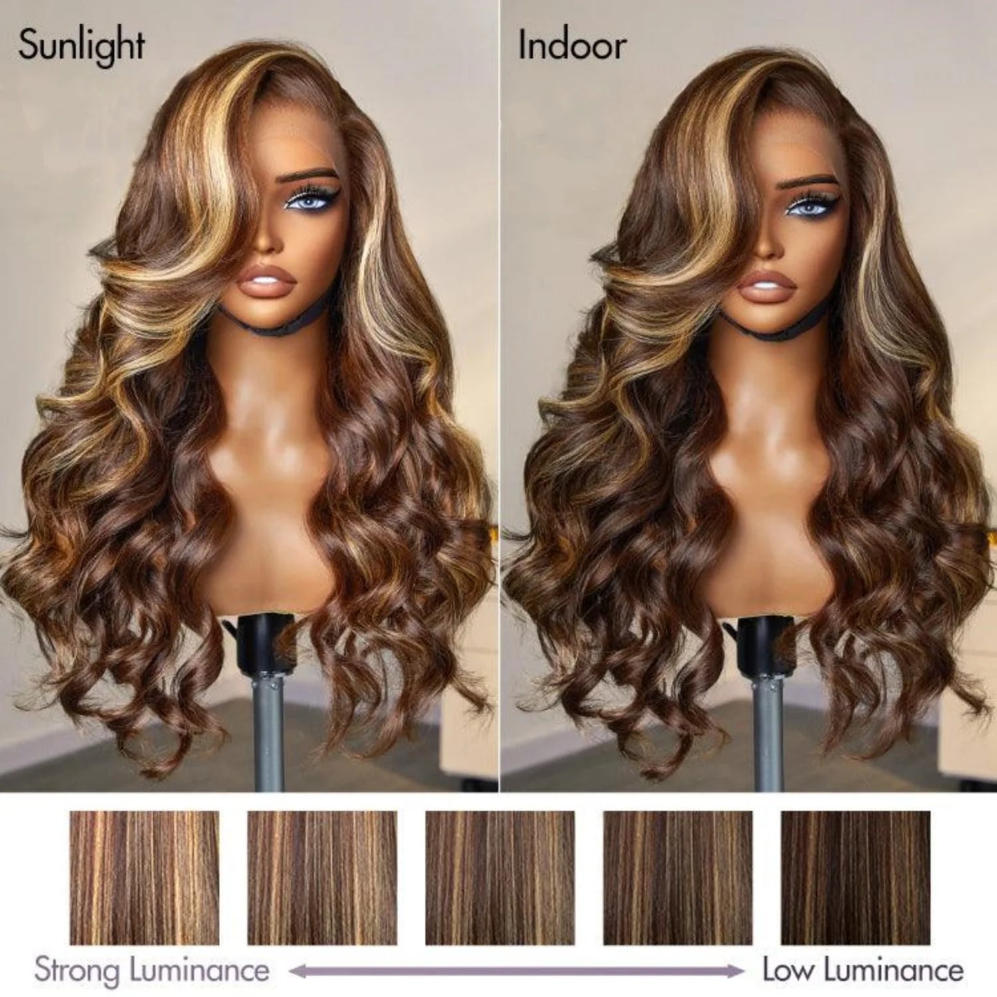 26" Ombre Honey Blonde Highlight Loose Body Wave Wig