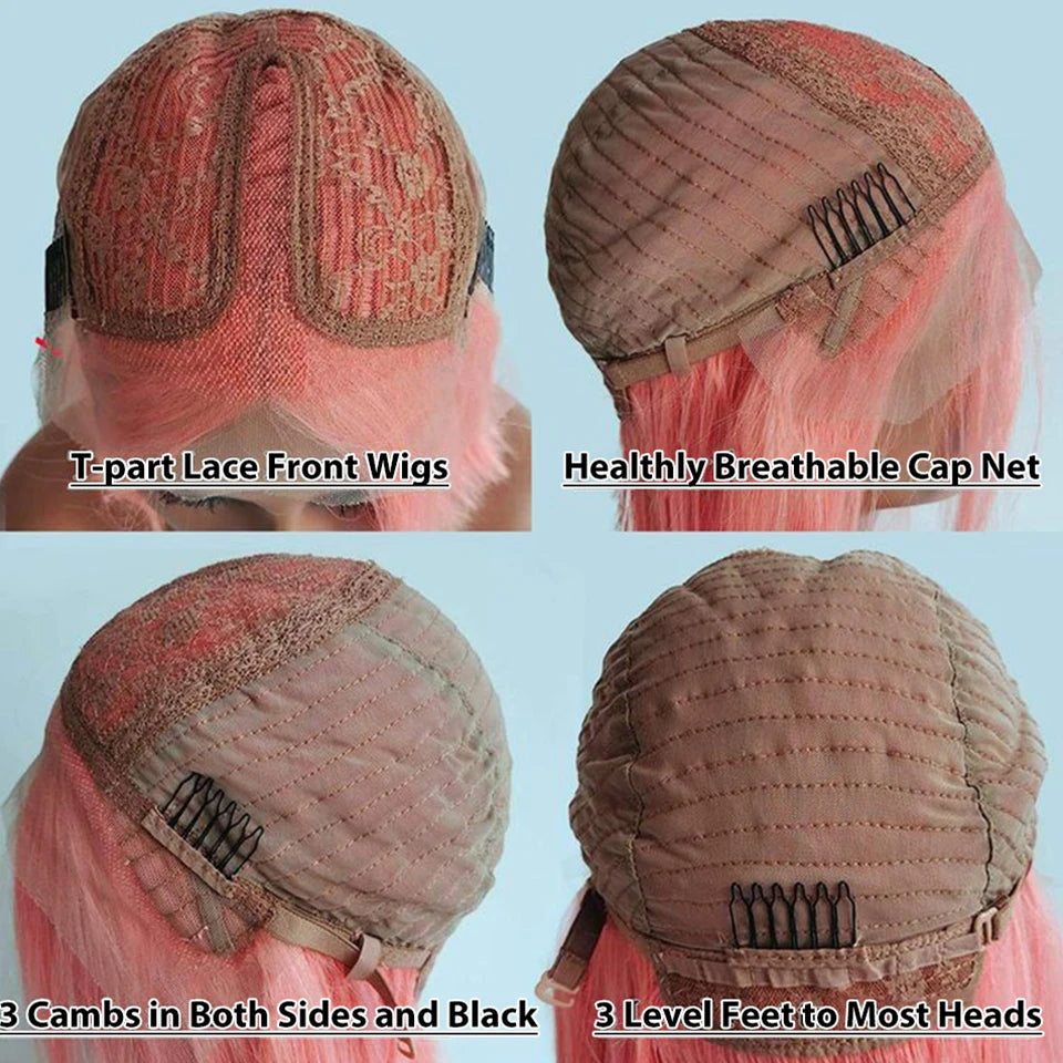 Ombre Pink Bob Wig Straight Lace Front Wig