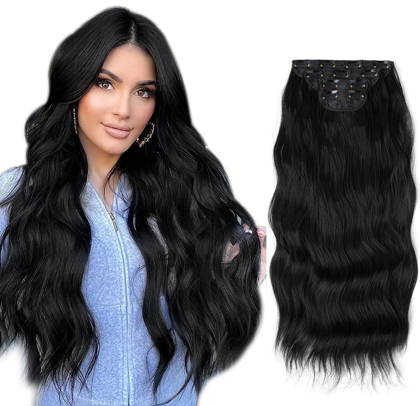 22" Synthetic Wavy Clip-In Hair Extensions
