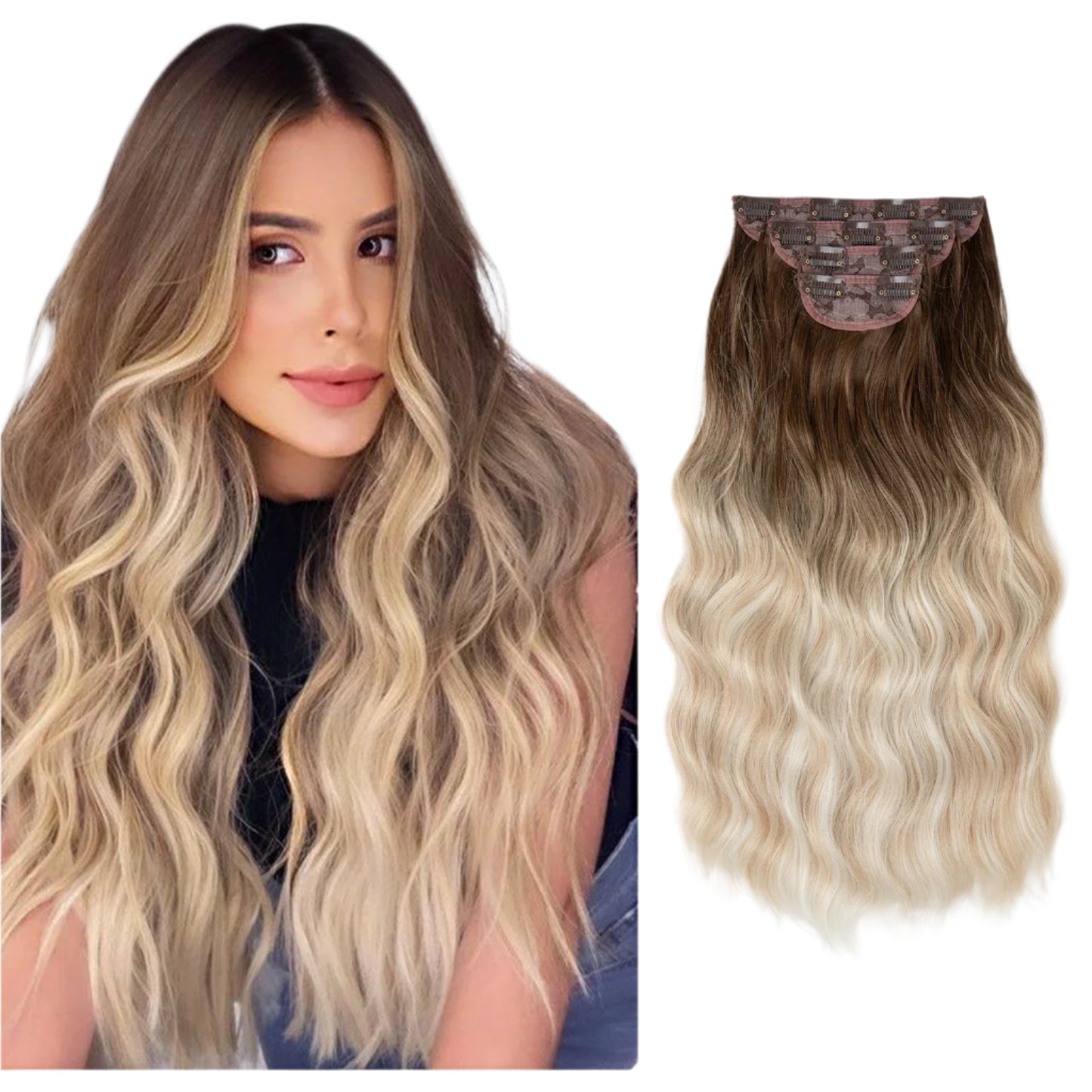 22" Synthetic Wavy Clip-In Hair Extensions