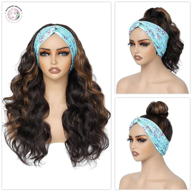 26" Brown Highlight Body Wave Headband Wig
