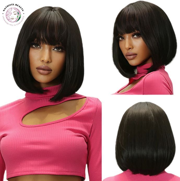 Short Straight Ombre Synthetic Wig with Bangs