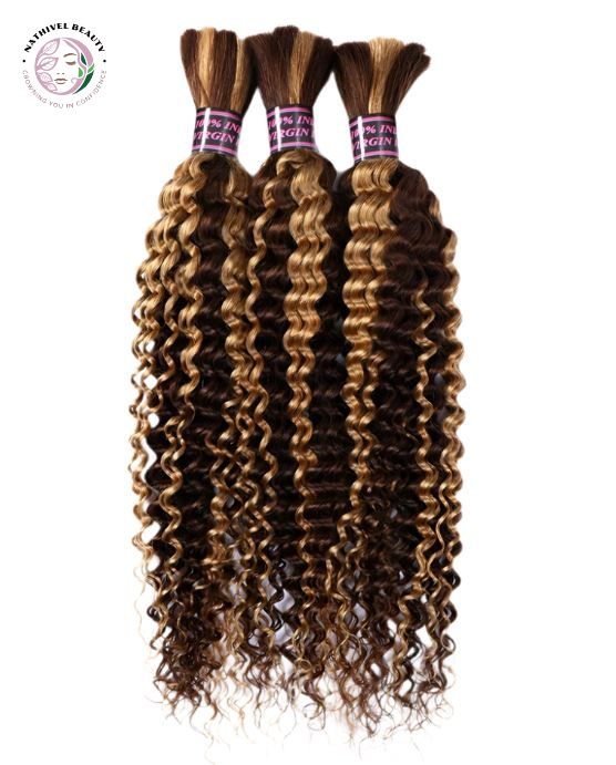 Honey Blonde Deep Wave Curly Braiding Hair - Bulk No Weft