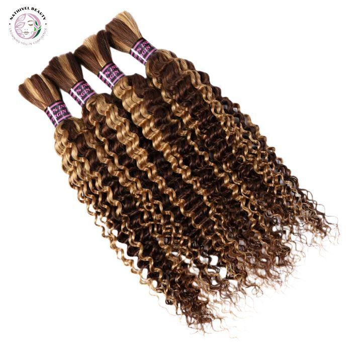 Honey Blonde Deep Wave Curly Braiding Hair - Bulk No Weft