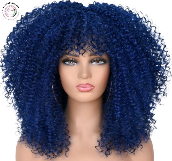 Short Kinky Curly Afro Wig with Bangs