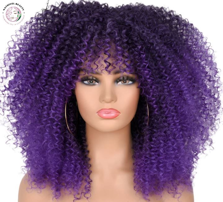 Short Kinky Curly Afro Wig with Bangs