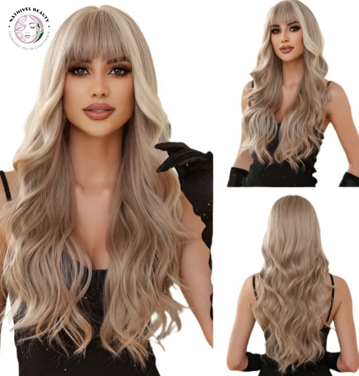 28" Ombre Brown Curly Wig with Bangs