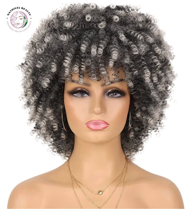 8" Synthetic Afro Kinky Curly Wig with Bangs
