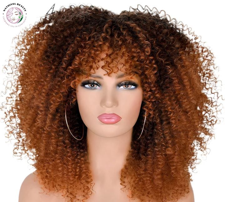 Short Kinky Curly Afro Wig with Bangs