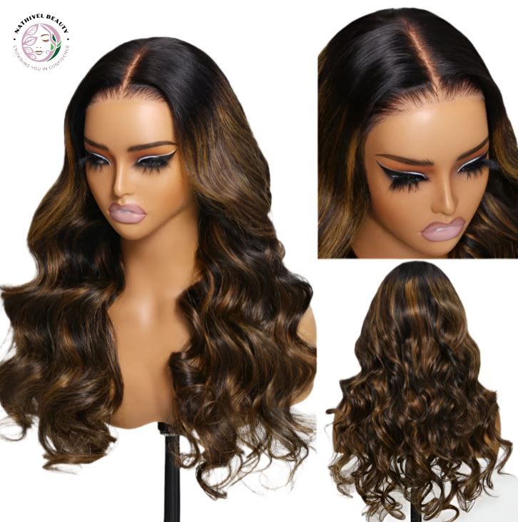 Glueless Brown Balayage Body Wave Lace Wig
