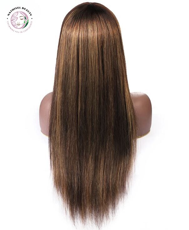 Brazilian Remy Bone Straight Highlight Wig with Bangs