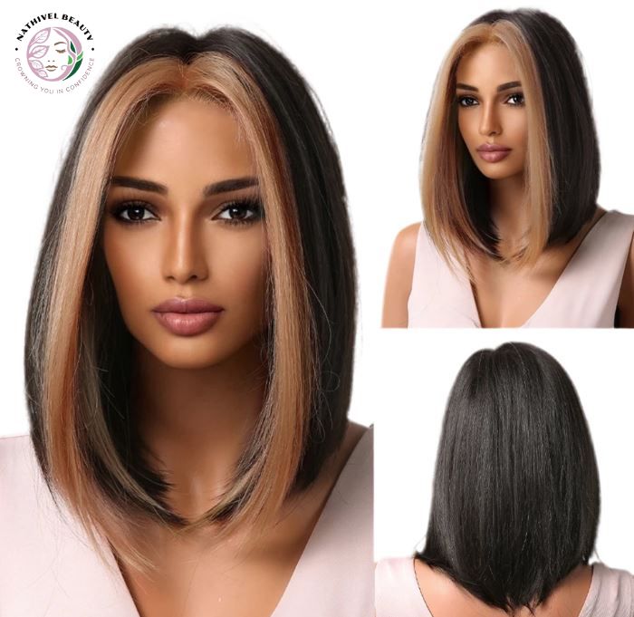 Short Straight Ombre Synthetic Wig with Bangs
