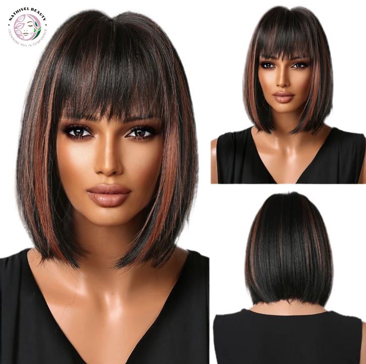 Short Straight Ombre Synthetic Wig with Bangs