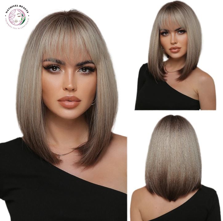 Short Straight Ombre Synthetic Wig with Bangs