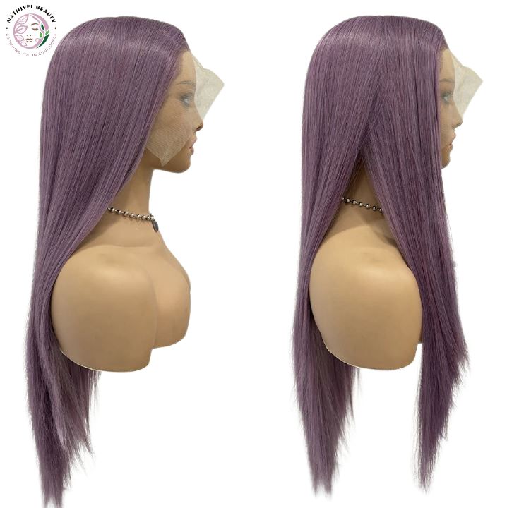 Ash Purple Long Straight Synthetic Lace Front Wig