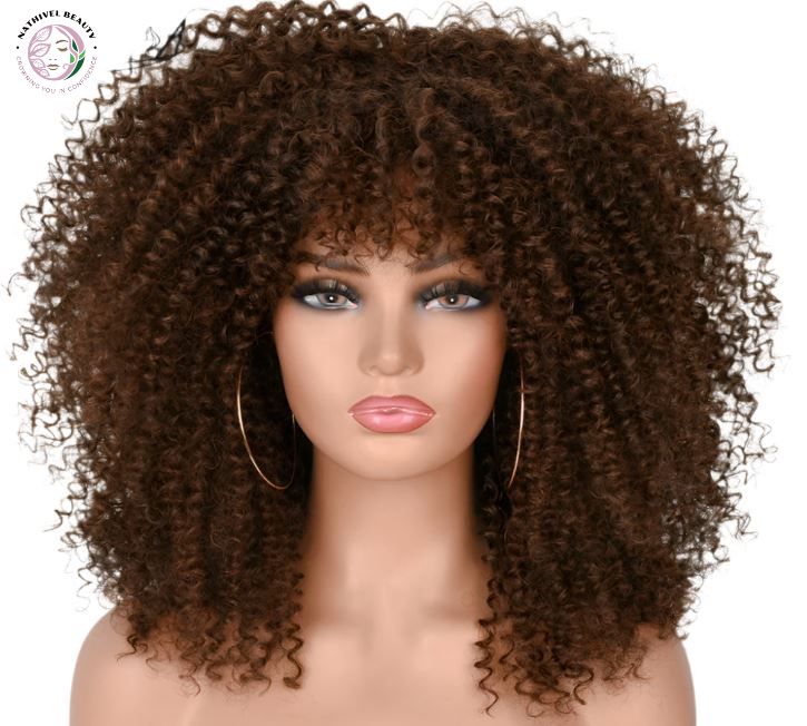 Short Kinky Curly Afro Wig with Bangs