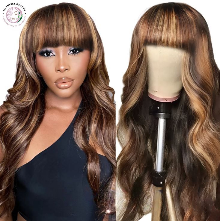 Brazilian Remy Bone Straight Highlight Wig with Bangs