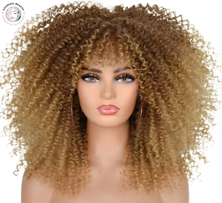 Short Kinky Curly Afro Wig with Bangs
