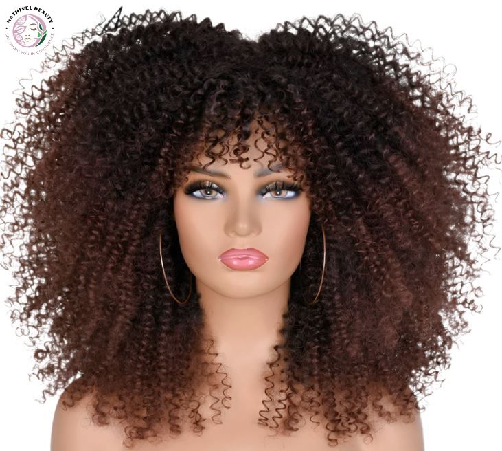 Short Kinky Curly Afro Wig with Bangs