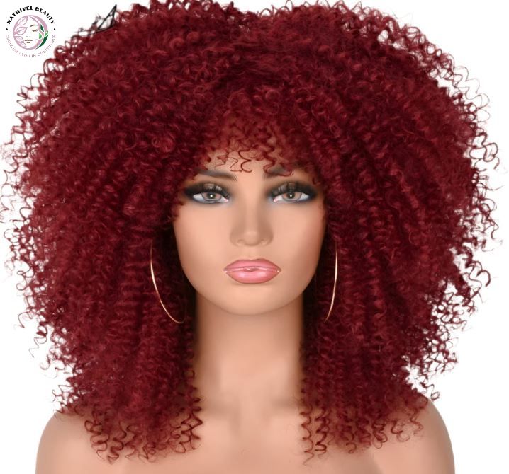 Short Kinky Curly Afro Wig with Bangs