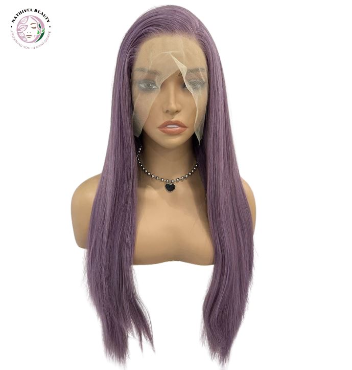 Ash Purple Long Straight Synthetic Lace Front Wig