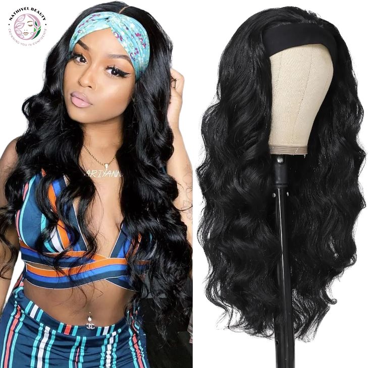 26" Brown Highlight Body Wave Headband Wig