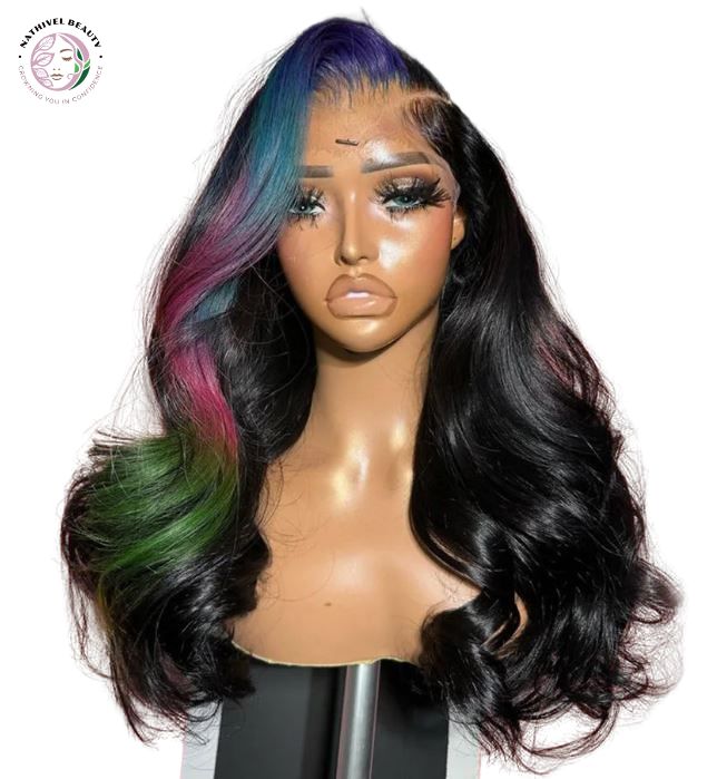 Blue Pink Green Body Wave Wig
