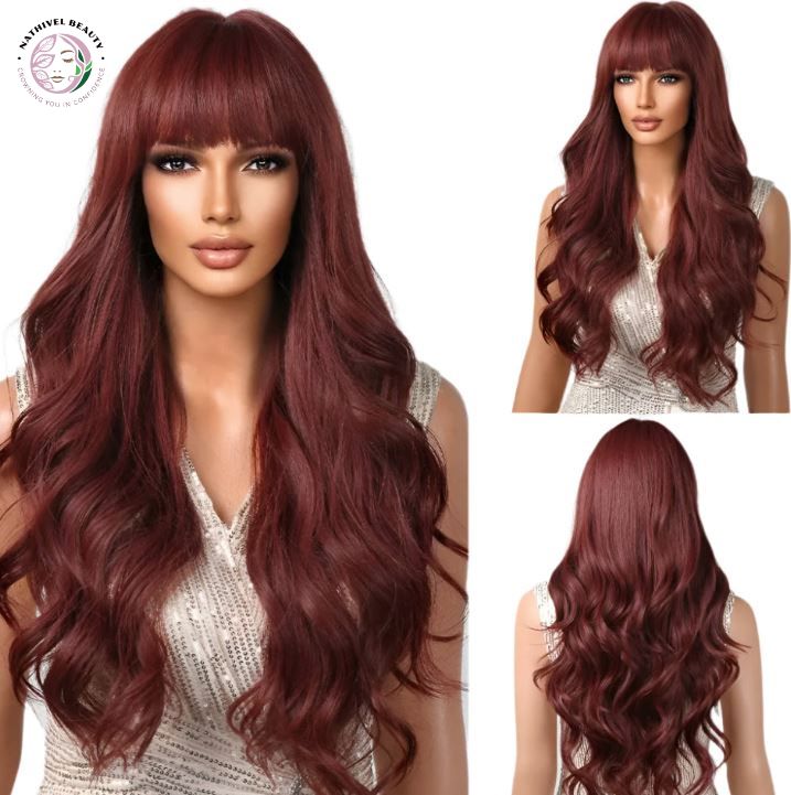 Brown Wavy Synthetic Wig with Bangs