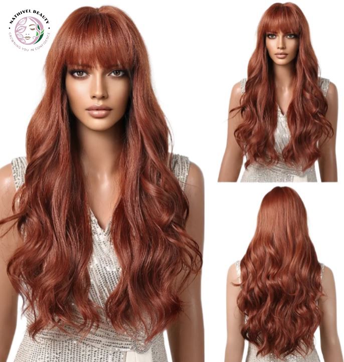 Brown Wavy Synthetic Wig with Bangs