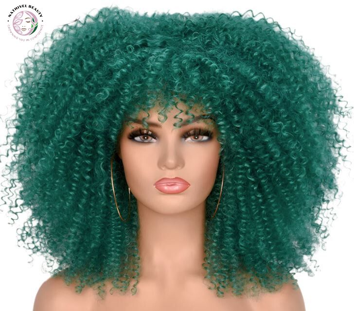 Short Kinky Curly Afro Wig with Bangs