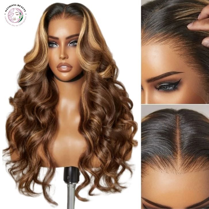 26" Ombre Honey Blonde Highlight Loose Body Wave Wig