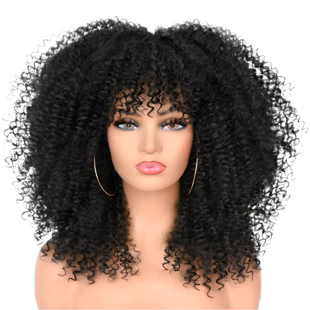 Short Kinky Curly Afro Wig with Bangs