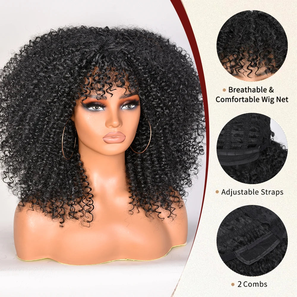 Short Kinky Curly Afro Wig with Bangs