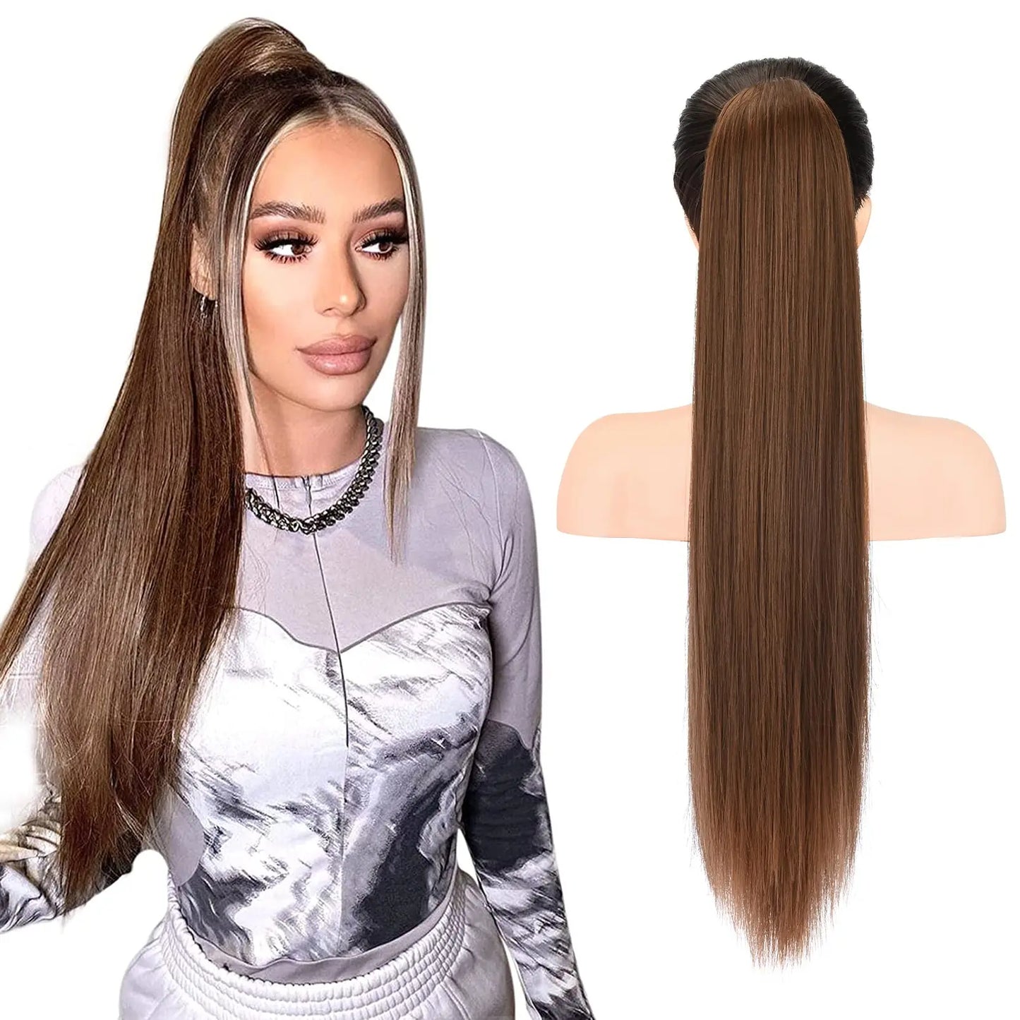 36" Long Straight Drawstring Ponytail