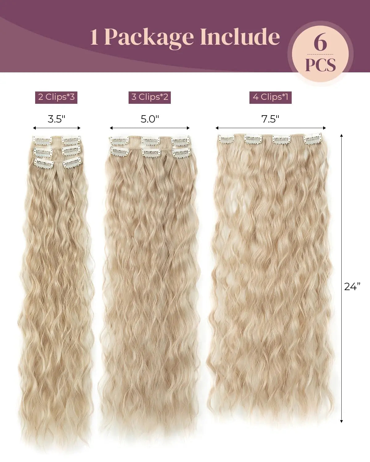 22" Water Wave Synthetic Clip-In Hair Extensions
