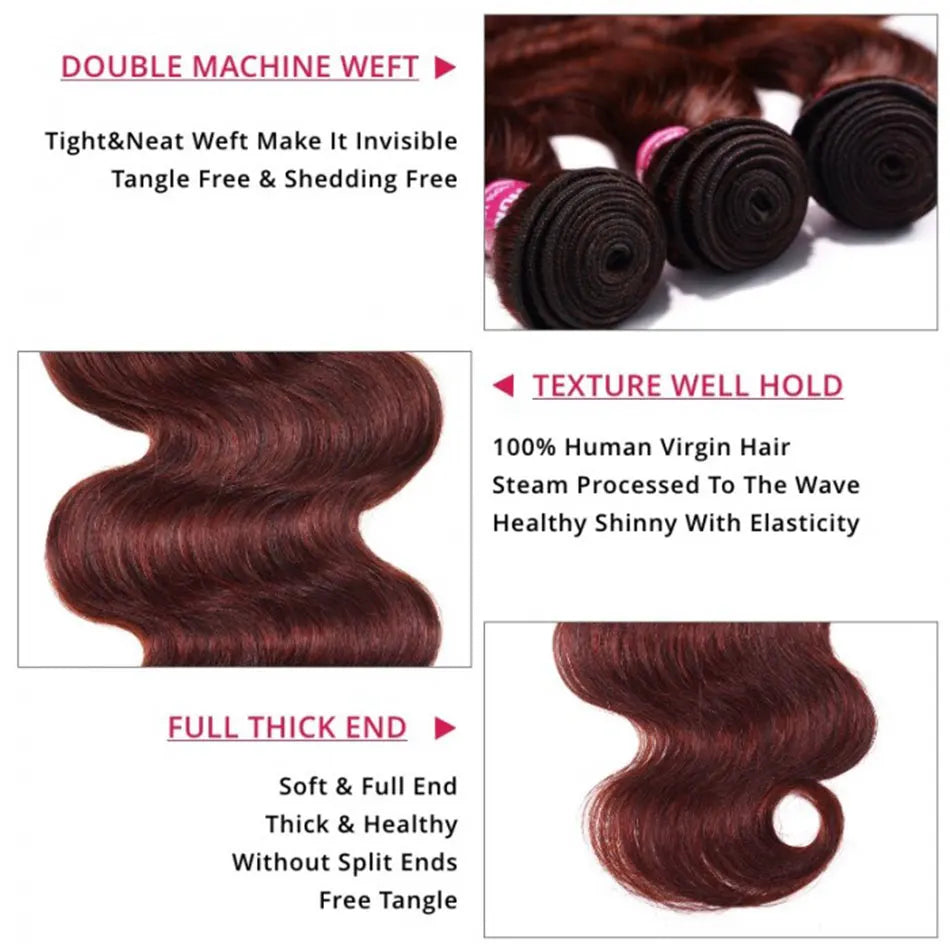 33B Reddish Brown Body Wave Hair Bundles