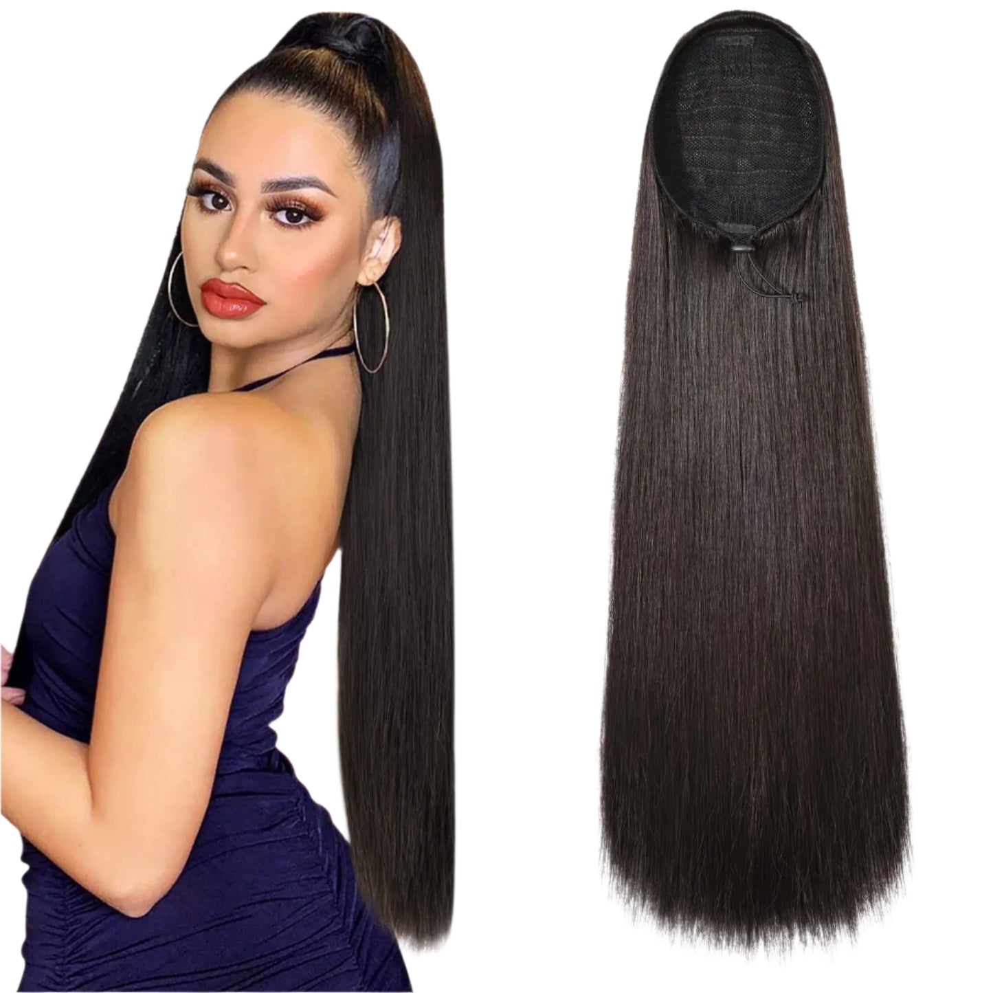 36" Long Straight Drawstring Ponytail