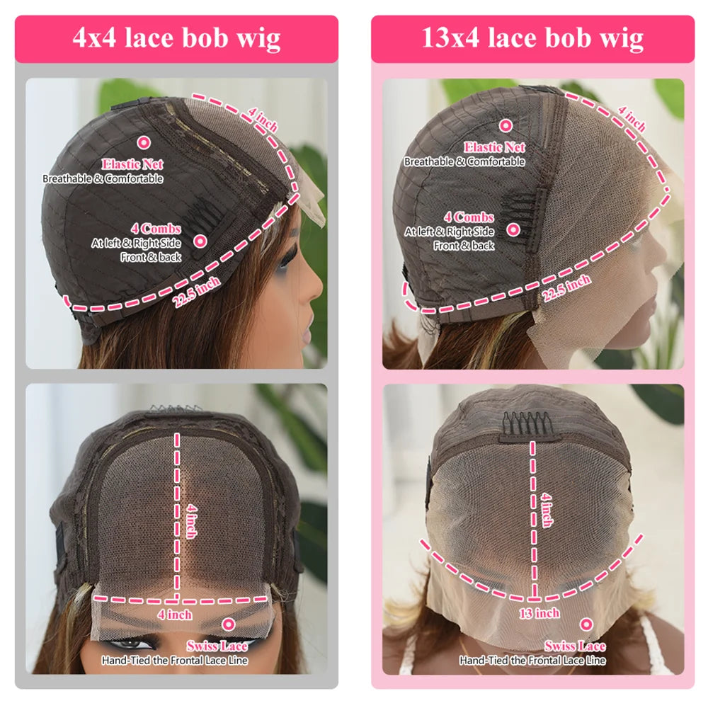 Highlight Bob Wig – 13x4 HD Lace, 1B/30, Straight, Human Hair