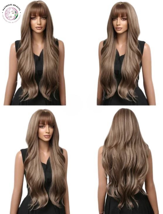 28" Ombre Brown Curly Wig with Bangs