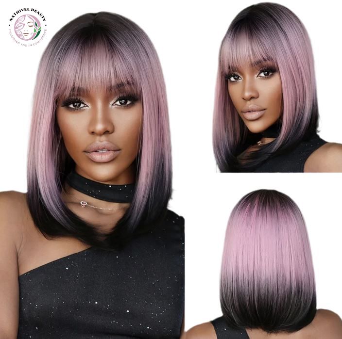 Short Straight Ombre Synthetic Wig with Bangs