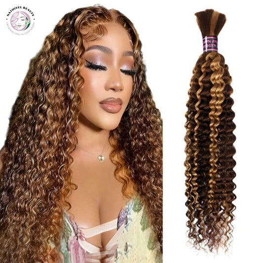 Honey Blonde Deep Wave Curly Braiding Hair - Bulk No Weft